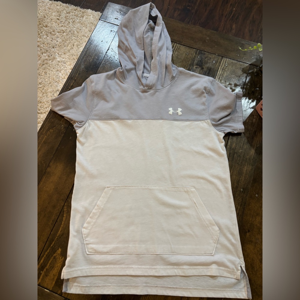 Under Armour White and Grey Hooded T-shirt